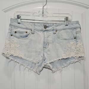 American Eagle Lace Crochet Denim Stretch Short Shorts
